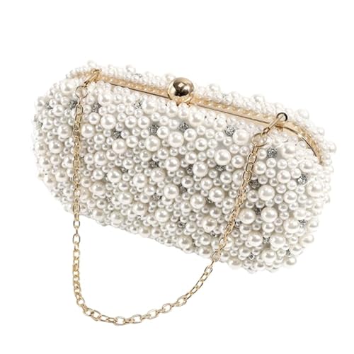 Hochzeitstasche mit Kette für Damen und Mädchen, formelle Perlen-Abendtasche, Bankett, Crossbody-Tasche, Cocktail-Handtasche, Clutch, Umhängetasche, weiß von CVZQTE