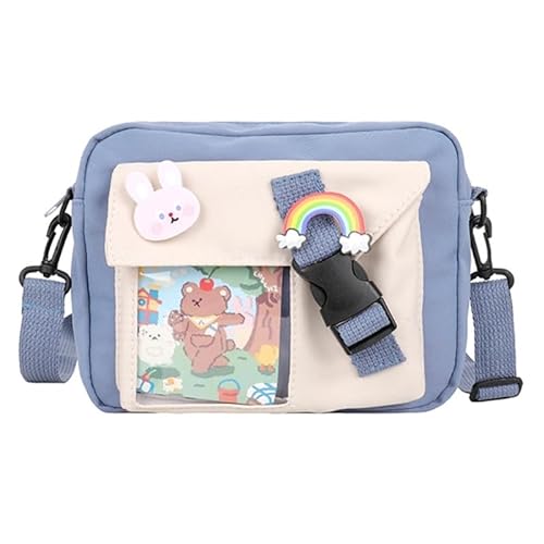 Japanischer Stil Schulmädchen süße Cartoon Messenger Bag Frauen Colorblock Canvas transparente Schulter Umhängetasche Geldbörse von CVZQTE