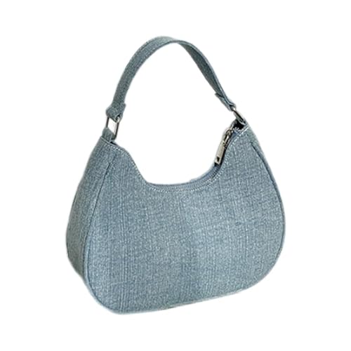 Lässige Handtasche für Damen, Hobo-Unterarmtasche, koreanischer Stil, Denim-Tasche, modische Schultertaschen, hellblau von CVZQTE