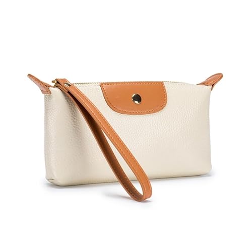 Modische Damenhandtasche, praktische PU-Leder-Clutch-Handgelenktasche mit mehreren Fächern, beige von CVZQTE