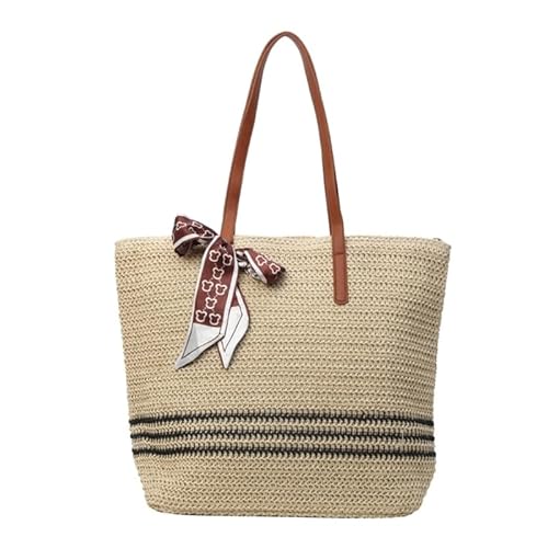 Strandtasche für Damen, große Kapazität, Stroh, Handtasche, Urlaub, Freizeit, Sommer, handgefertigt, Rattan-Tasche, modische Schultertasche aus Stroh, beige von CVZQTE