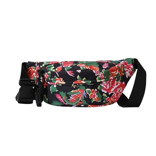 Umhängetasche im chinesischen Stil mit Blumenmuster für Damen, Vintage-Stil, Brusttasche, Streetfashion, Schwarz von CVZQTE