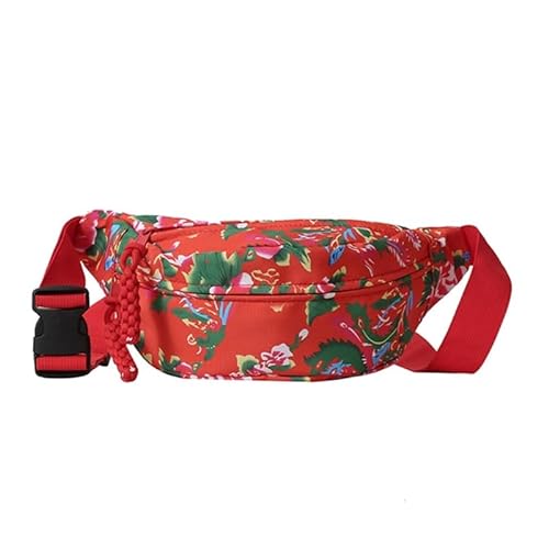 Umhängetasche im chinesischen Stil mit Blumenmuster für Damen, Vintage-Stil, Brusttasche, Streetfashion, rot von CVZQTE