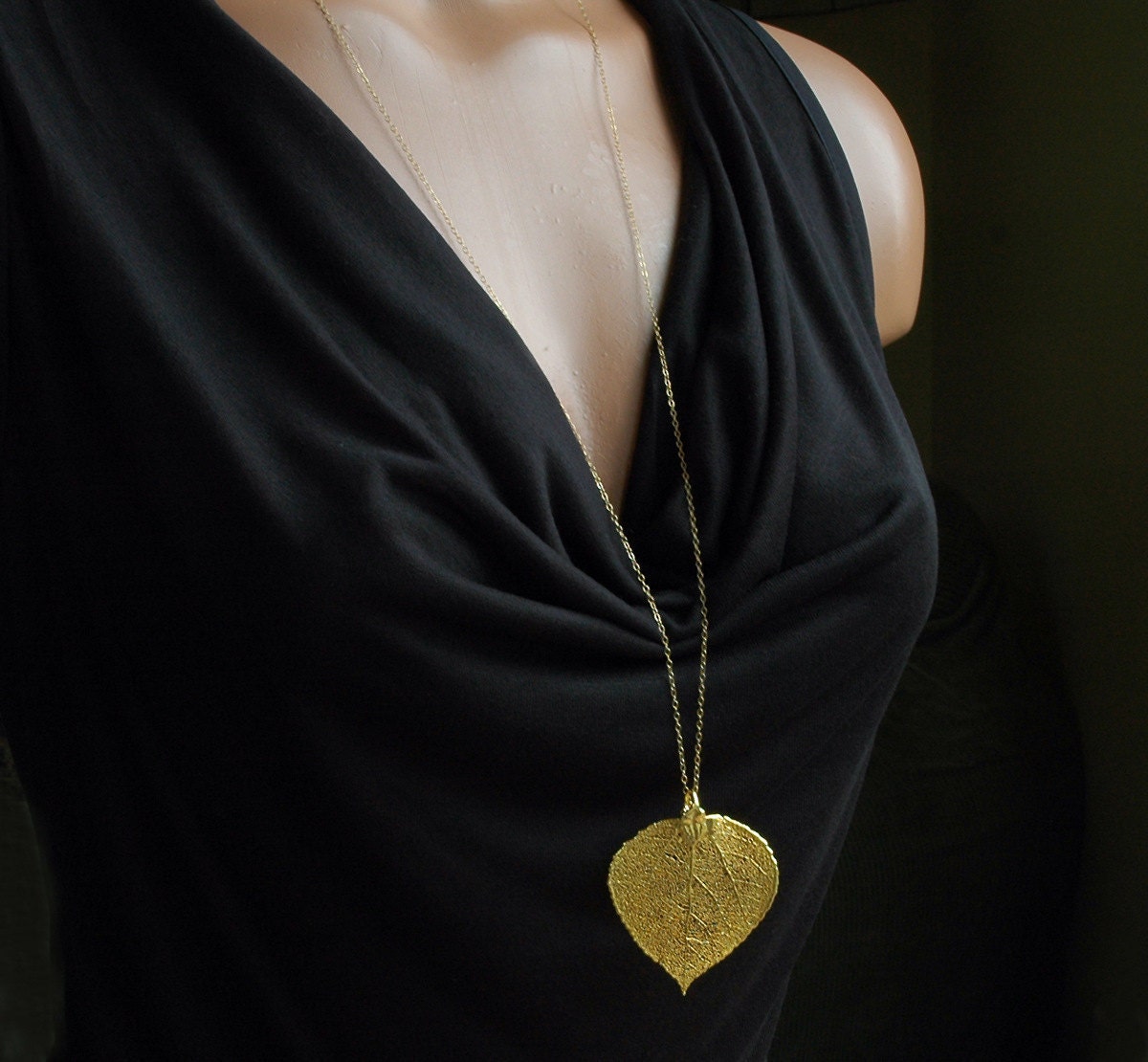 Echtes Blatt Halskette, Lange Kette Gold Anhänger, Anhänger Natur Schmuck, Sterling Silber, 14K Fill von CVennell