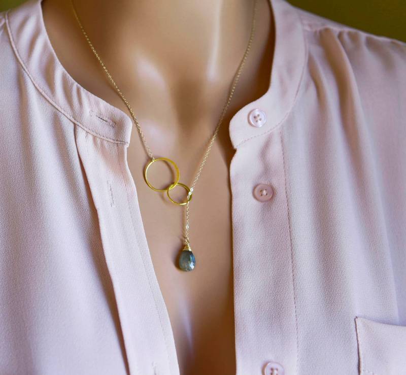 Elegante Labradorit Lariat Halskette, Eternity Halskette in 14K Gold Fill Oder Sterling Silber von CVennell