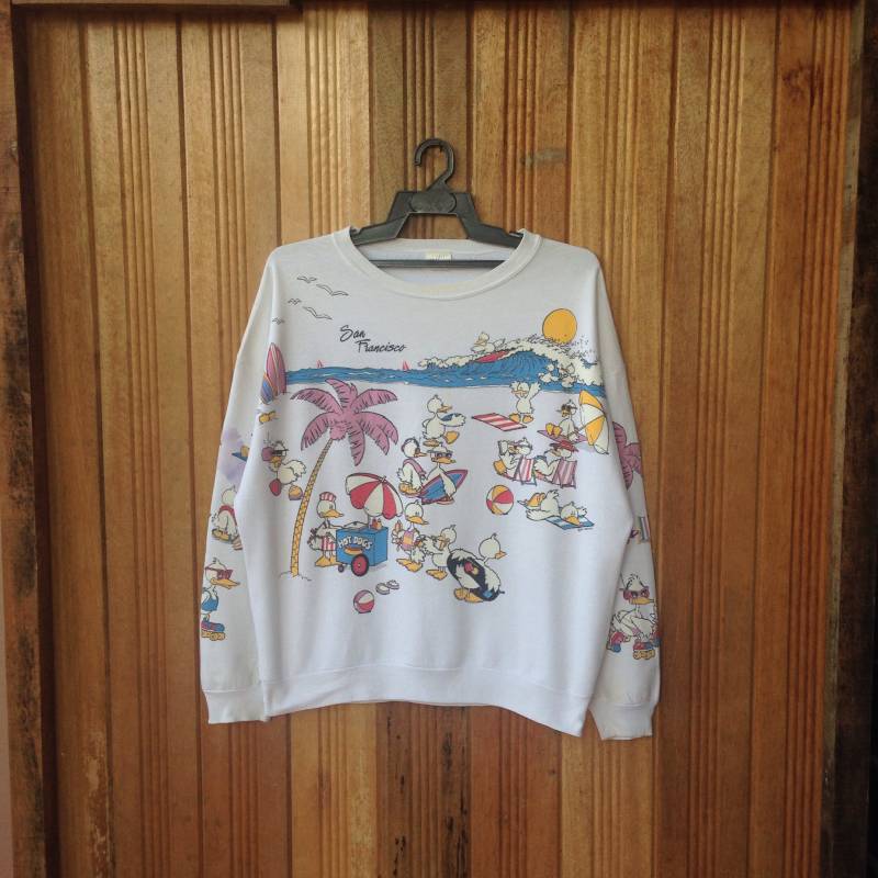 Ente San Fracisco Allover Fullprint Pullover Sweatshirt Vintage 90Er von CVichaivintage