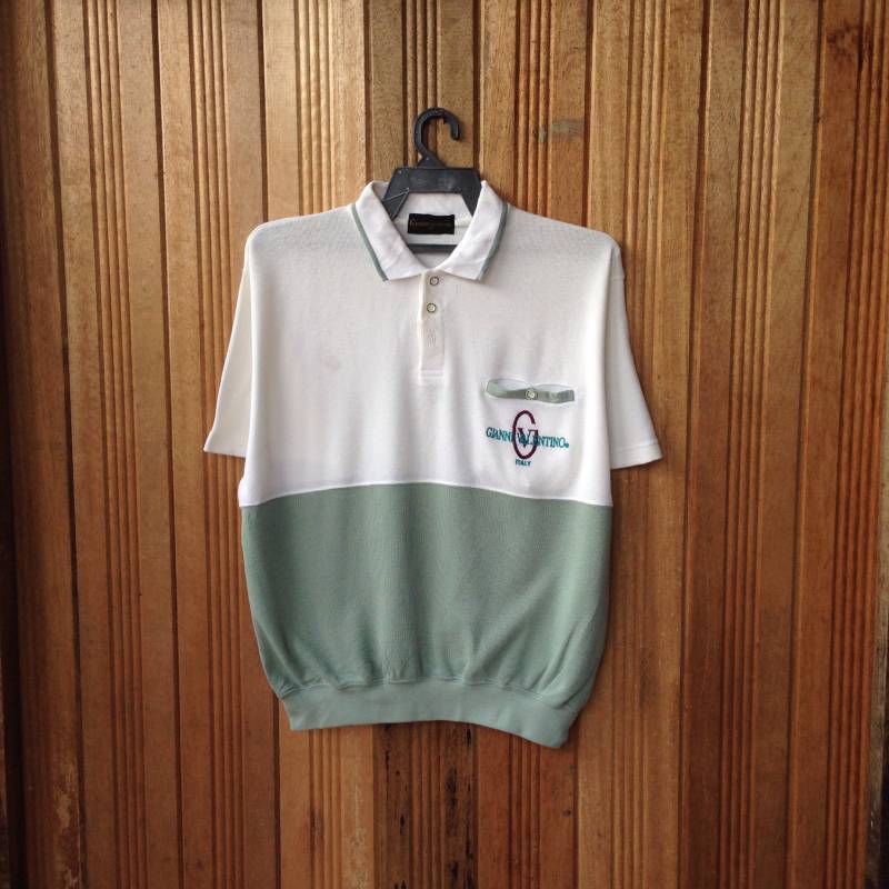 Gianni Valentino Spellout Stickerei Pullover Sweatshirt Kurzarm Halb Knopf von CVichaivintage