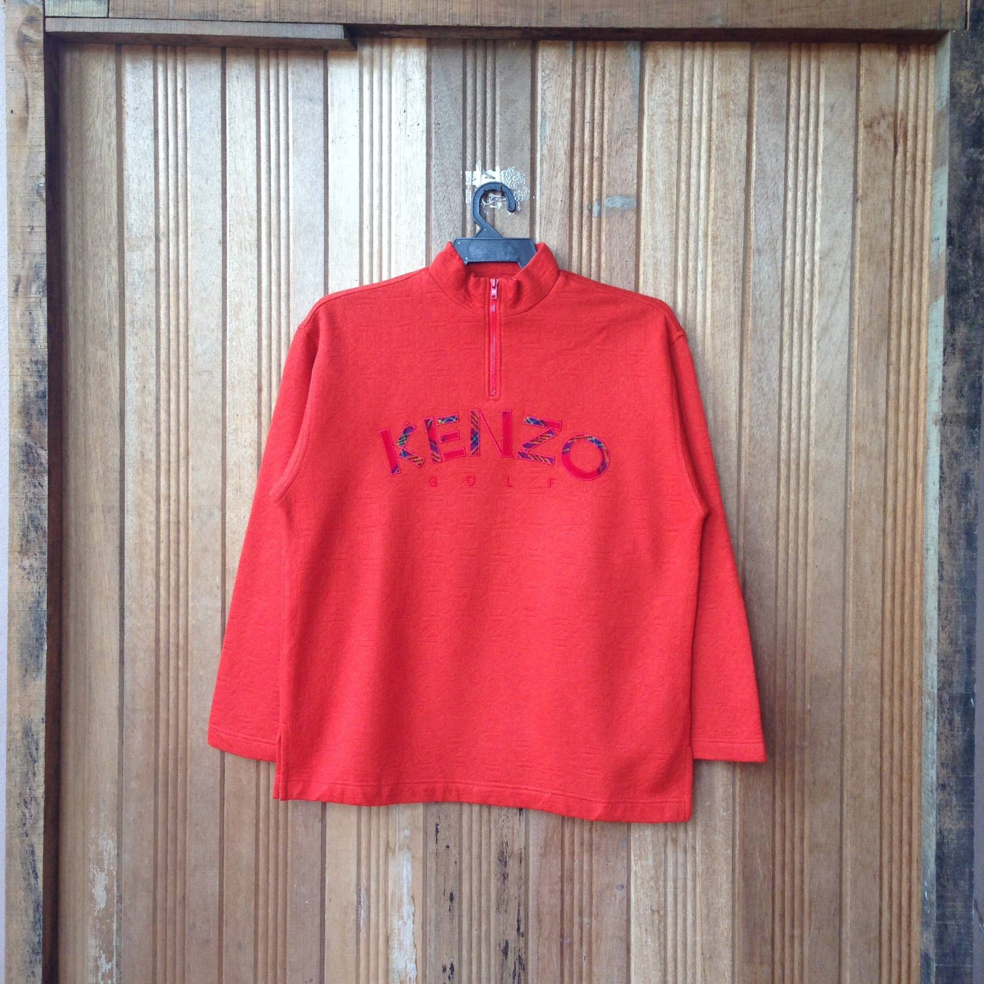 Kenzo Golf Spellout Stickerei Sweatshirt Langarm Half Zip Schöne Farbe von CVichaivintage
