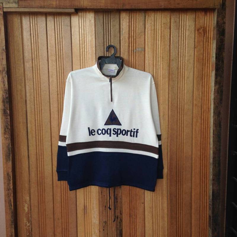 Le Coq Sportif Großes Logo Spellout Stickerei Sweatshirt Halb Zip von CVichaivintage