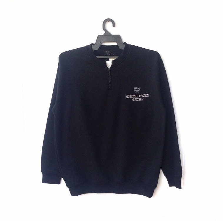 Mcm Small Logo Spellout Stickerei Pullover Sweatshirt Halb Zip von CVichaivintage