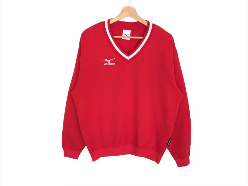 Mizuno Kleines Logo V Halspullover Stickerei Pullover Sweatshirt von CVichaivintage