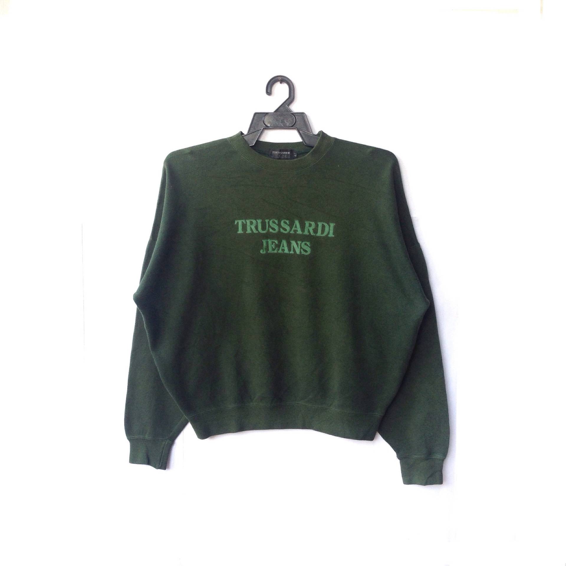 Trussardi Jeans Spellout Stickerei Pullover Sweatshirt Crop Top von CVichaivintage