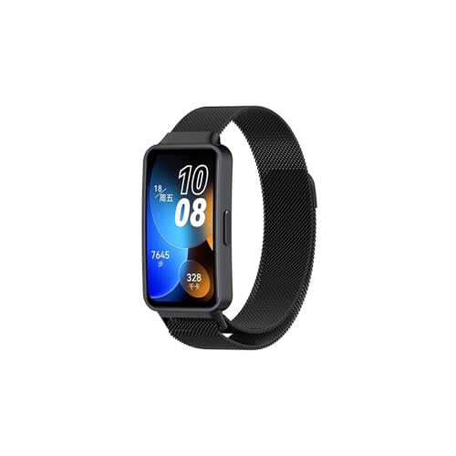 Modische Uhrenarmbänder, Mailänder Armband passend for Huawei Band 8, Edelstahlarmband passend for Huawei Band 8, Ersatz-Metallarmband (schwarz) von CWCWC