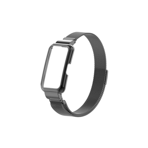 Modische Uhrenarmbänder, Milan-Armband passend for Huawei Band 9 8 7 mit Metallschutzhülle, Bumper-Loop-Armband for Huawei Band 9 8 Watch(Black,For Huawei Band9) von CWCWC