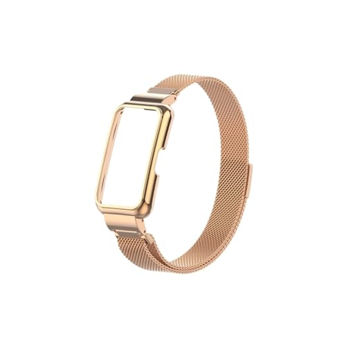 Modische Uhrenarmbänder, Milan-Armband passend for Huawei Band 9 8 7 mit Metallschutzhülle, Bumper-Loop-Armband for Huawei Band 9 8 Watch(Rose Gold,For Huawei Band 8) von CWCWC