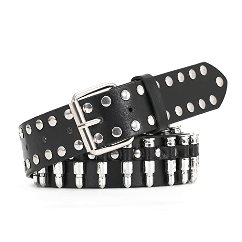 CWCYYDSYY Nietengürtel Y2K Punk Hip Hop Kunstleder Ösen Gürtel für Halloween Cosplay, Black-bullet-2, L von CWCYYDSYY