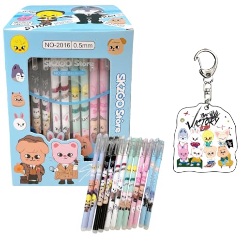 CWED Stray Kids Merch Stray Kids 12 Stifte Set – 6 verschiedene Skzoo Designs pro Design, Mit Schlüsselanhänger Perfektes für Kpop Fans von CWED
