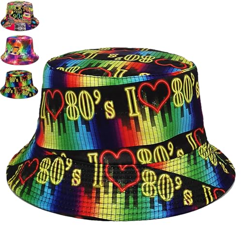 CWENDANER Retro Bucket Hat, 80 90er Style Unisex Fishing Hut, Doppelseitig Sonnenhut, Hip Hop Rock Scrawl Fischerhut, Faltbar, für Disco Hip Hop Outdoor von CWENDANER