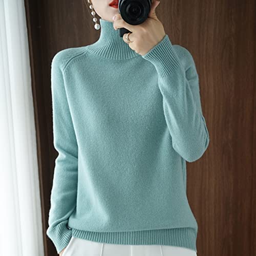 CWENROU Pullover Für Damen,Damen Rollkragen Kaschmir Pullover, Langärmeliger Lässiger Lockerer Pullover, Hält Warm Im Herbst Und Winter Einfarbig Dehnbarer Street Fashion Strickpullover,Grau,M von CWENROU