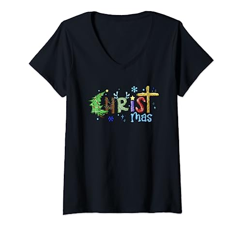 Damen Christliche Weihnachten T-Shirt mit V-Ausschnitt von CWKTEES