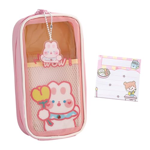 1 Stück Rosa Schreibwarentasche Und 1 Stück Notizpapier, Niedliches Cartoon-Federmäppchen, Federmäppchen Mit Großem Fassungsvermögen, Federmäppchen Für Mädchen, Schulmaterial von CWPFVQA