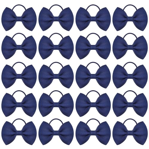 20 Stück Marineblaue Haargummis Mit Schleife, Kinder-Haargummis, Mädchen-Haar-Accessoires, Elastische Haargummis, Haar-Accessoires, Schul-Haar-Accessoires von CWPFVQA