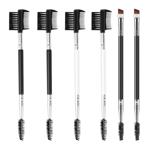CWPFVQA 6-stück Doppelseitige Make-Up-Pinsel, Multifunktional, Eyeliner, Lidschatten, Augenbrauen, Wimpern, Tragbar, Schwarz-Weiß, Kunstfaser, Kunststoff von CWPFVQA