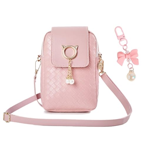 CWPFVQA 1 Rosa Tasche Und 1 Schleifenanhänger, Modische Umhängetasche, Mädchen-Umhängetasche, Mini-Handtasche, Verstellbare Umhängetasche von CWPFVQA