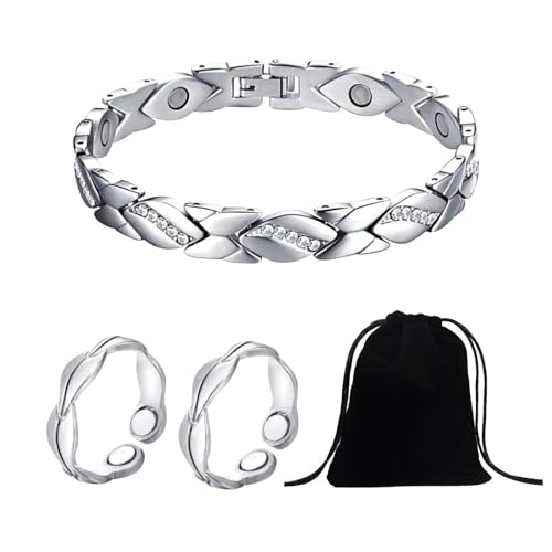 CWPFVQA 1 Stück Magnetarmband, 2 Stück Offene Ringe, 1 Stück Aufbewahrungstasche, Unregelmäßiges Armband, Verstellbares Armband, Modisches Magnetarmband, Magnetschmuck Für Damen von CWPFVQA