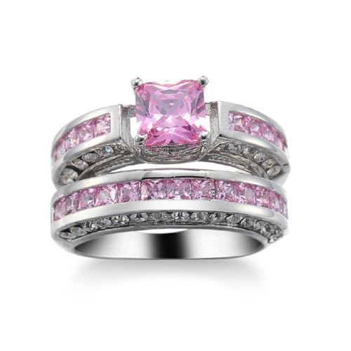 1,5 Karat Sterling Silber Pink Kubikzirkonia Braut Set Engagement Ehering-Ringbänder Prinzessin Cut Simulierte Diamantversprechungsringe für Frauengrößen 6 bis 10 (8#), Ke-rs01-TJ08 von CWZZWS