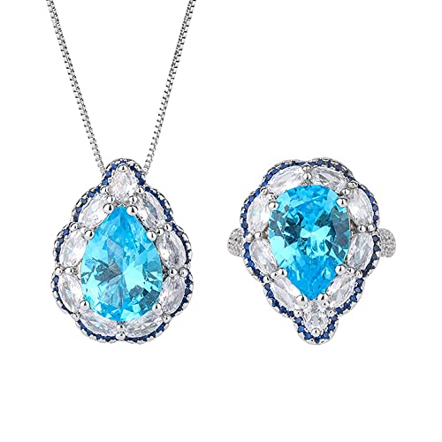 10 * 14mm Aquamarin Anhänger Halskette Ringe Edelsteinhochzeit Schmucksets für Frauen Accessoires Geschenk in China von CWZZWS