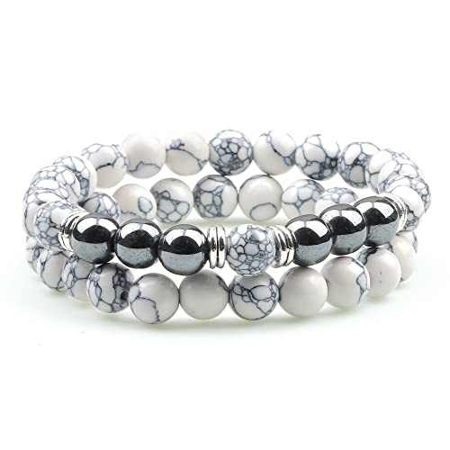 CWZZWS 2pcs Männer Tiger Augensteinarmband Hämatit natürliche Lavabockperlen Strang Armbänder & Armreifen für Frauen Energie von CWZZWS