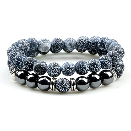 CWZZWS 2pcs Männer Tiger Augensteinarmband Hämatit natürliche Lavabockperlen Strang Armbänder & Armreifen für Frauen Energie von CWZZWS