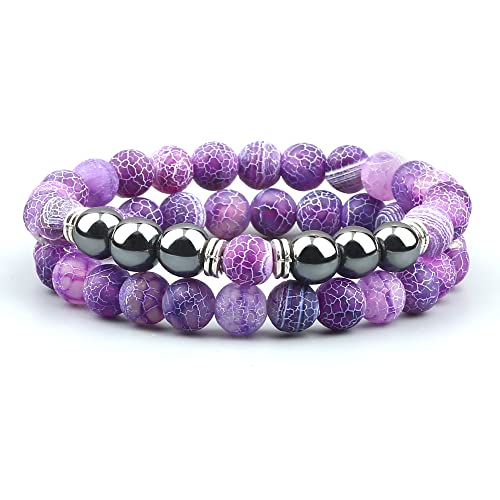 CWZZWS 2pcs Männer Tiger Augensteinarmband Hämatit natürliche Lavabockperlen Strang Armbänder & Armreifen für Frauen Energie von CWZZWS