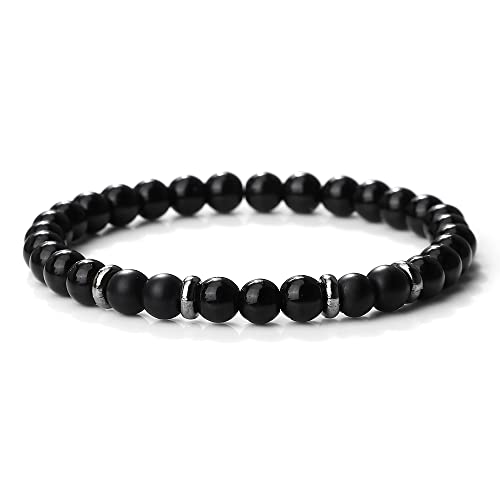 CWZZWS 6 mm Perlen Armbänder Männer natürlicher Tiger Augenstein Schwarzer Onyx Strang Armband Stretch Armreifen Frauen Energie Yoga Handgelenk von CWZZWS