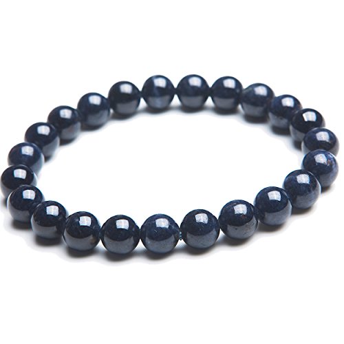 CWZZWS 8mm echte natürliche dunkelblaue Saphir -Edelstein -Runde Perlen -Stretcharmband von CWZZWS