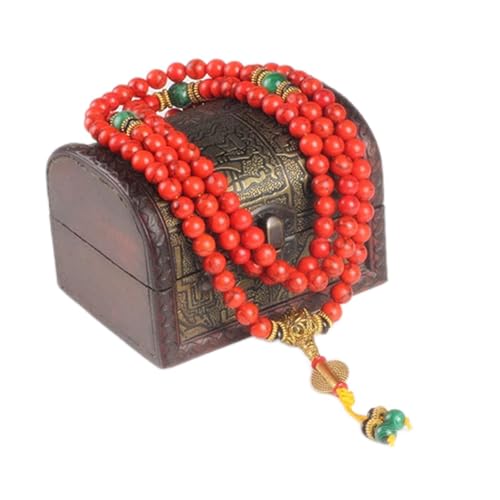 CWZZWS Armbänder für Frauen aus Rot Korallenarmband Natursteinperlen Mala Halskette Buddhist Gebet Rosenkranzstrang Armbänder Buddha von CWZZWS