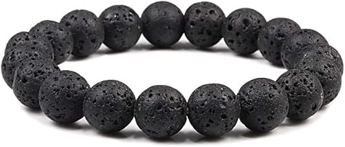 CWZZWS Armband Armband, Perlenarmbänder natürliche schwarze Lava -Steinperlen Armreifen Elastizität Kristallarmband Reiki Kristallschmuck für Männer Frauen von CWZZWS