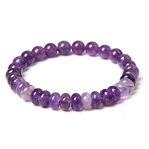 CWZZWS Charm Schmuck Edelsteinarmband, Perlenarmbänder natürliche flache Perlen runde Perlen Amethysten Elastische Kristallarmband Mode Kristallschmuck für Männer Frauen (Größe: 8mm) von CWZZWS
