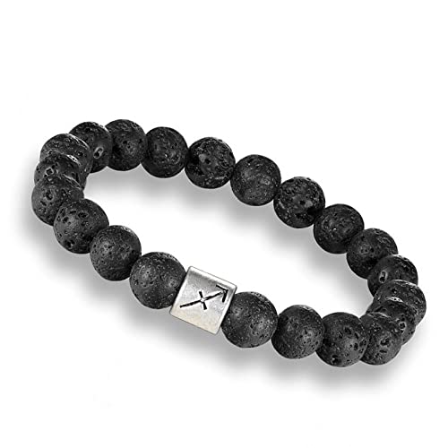 CWZZWS Charm Schmuck Edelsteinarmband, natürliche schwarze Lava -Steinperlen Perlen Armbänder, Schütze Pendellangel, elastisches Kristallarmband Mode Kristallschmuck für Männer Frauen (Größe: 8mm) von CWZZWS