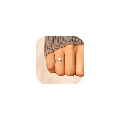 CWZZWS Dainty Trendy Stapelable Ring Thin CZ Cross Ringe für Frauen Einfache Aussage Eherheiten Ewigkeit Versprechen Ring für ihren Kubikzirkonia-Halbheit Eternity Engagement Ring (7#), Silber, von CWZZWS