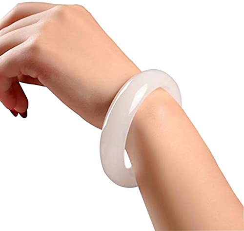 CWZZWS Elegantes klassisches weißes Jade Armreif Armband für Frauen Natural Jade Armband handgefertigtes Glück Feng Shui Jade Armreifen Schmuck mit Schachtel (58 mm) von CWZZWS