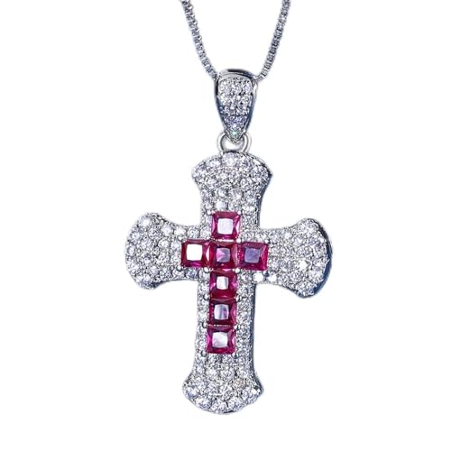 CWZZWS Emerald Ruby Sapphire Cross Anhänger Halsketten für Frauen Edelstein Schmuck Lady Geschenk in China gemacht von CWZZWS