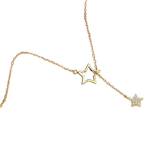 CWZZWS Exquisites Fünf-Punkte-Stern-Halskette glänzende Zirkonstern-Pendellblatte für Mädchen von CWZZWS