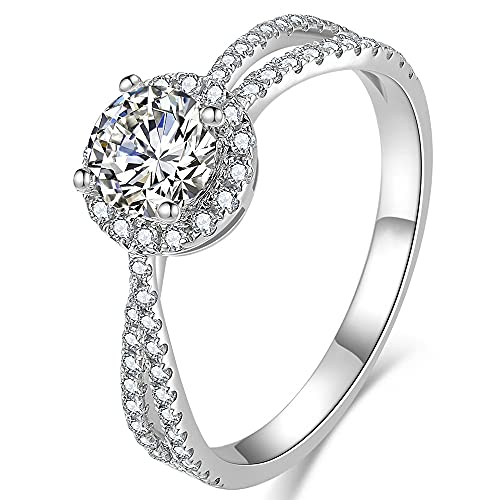 CWZZWS Frauen 925 Silberring 1.25CT Runde Halo CZ Verlobungsringe für Frauen Kubikzirkonia Ehering versprechen Mosang Diamond Ring für ihre verstellbaren Ringe von CWZZWS