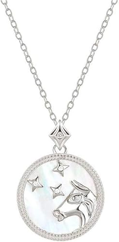 CWZZWS Halskette Sterling Silber Halskette, Zodiac Signs Ladies White Fritillaria Round Anhänger Horoskop Horoskop Patterjewelry für Mädchen Geburtstag Geschenk von CWZZWS