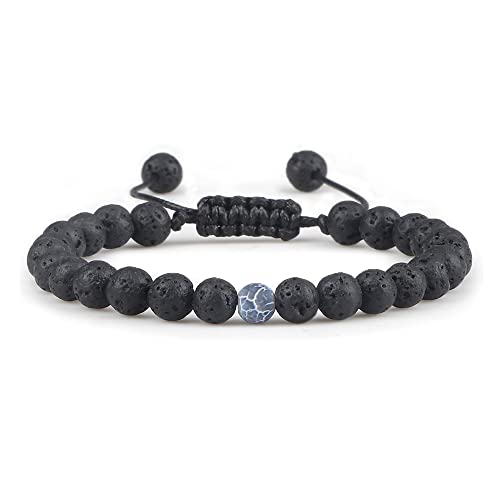 CWZZWS Herren Armbänder 6 mm schwarzer Lava -Steinsteinhandhand handgefertigtes Hämatitkreuz -Perlen -Armband & Armreifen Verstellbare Größe Frauen Handgelenk Handgelenk von CWZZWS
