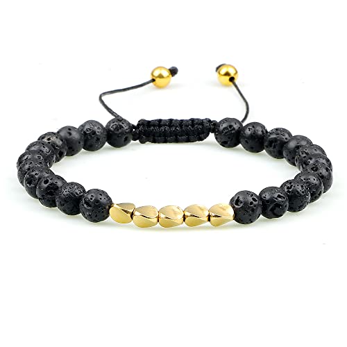 CWZZWS Herren Armbänder 6 mm schwarzer Lava -Steinsteinhandhand handgefertigtes Hämatitkreuz -Perlen -Armband & Armreifen Verstellbare Größe Frauen Handgelenk Handgelenk von CWZZWS