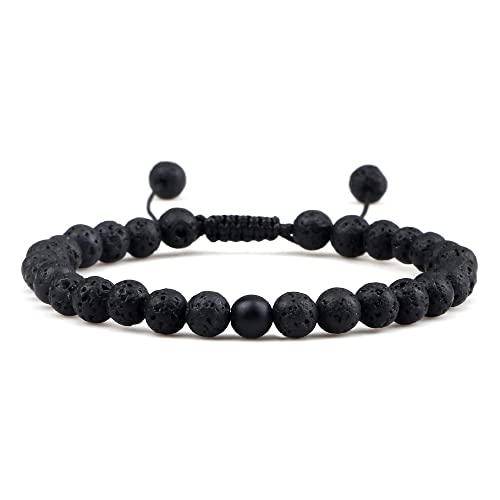 CWZZWS Herren Armbänder 6 mm schwarzer Lava -Steinsteinhandhand handgefertigtes Hämatitkreuz -Perlen -Armband & Armreifen Verstellbare Größe Frauen Handgelenk Handgelenk von CWZZWS