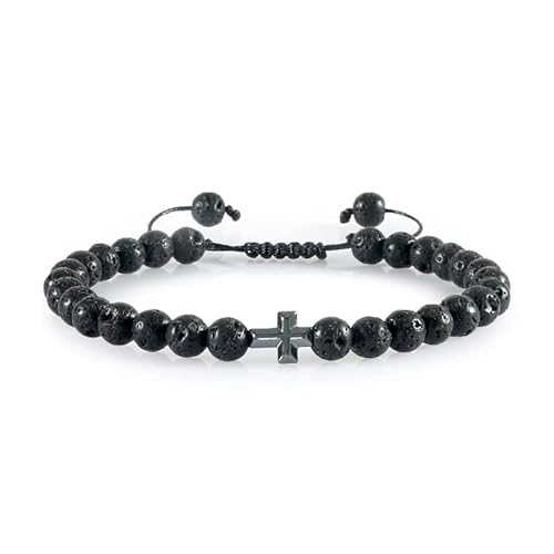 CWZZWS Herren Armbänder 6 mm schwarzer Lava -Steinsteinhandhand handgefertigtes Hämatitkreuz -Perlen -Armband & Armreifen Verstellbare Größe Frauen Handgelenk Handgelenk von CWZZWS